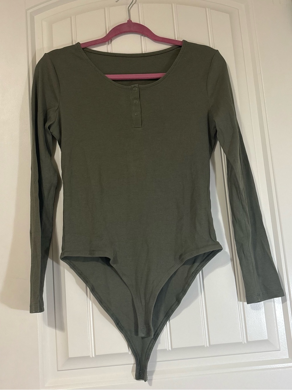 Primark Olive Green Long-Sleeve Bodysuit with Henley Buttons